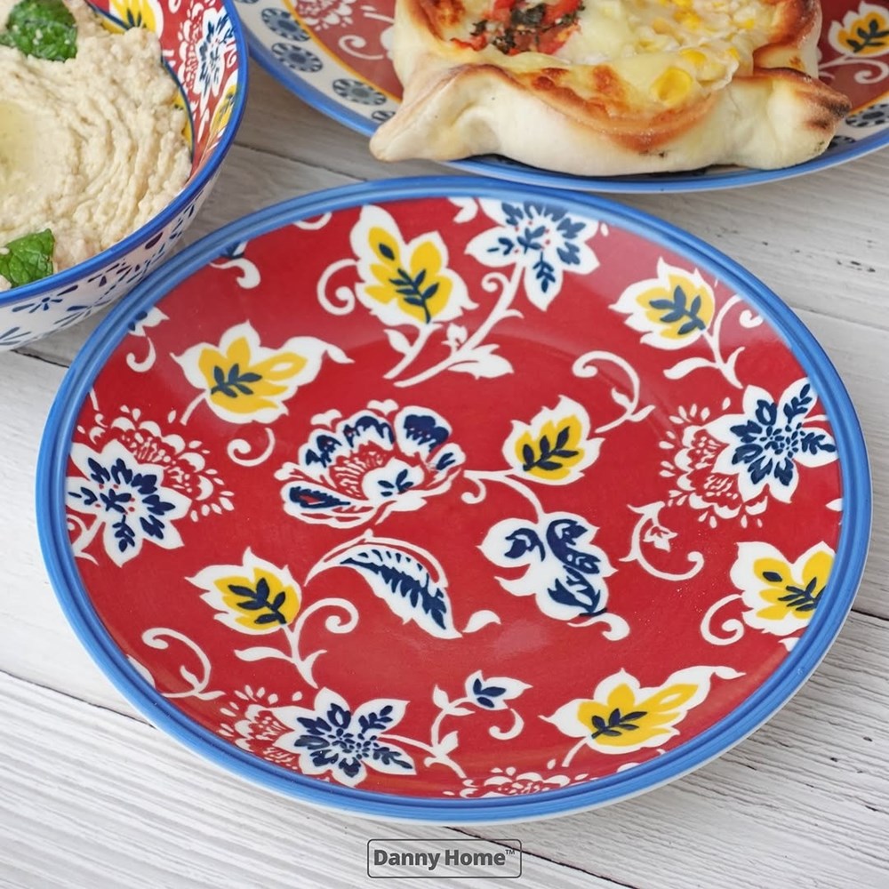 Red Patterned Dessert Plate & Bowl | Full House Lebanon