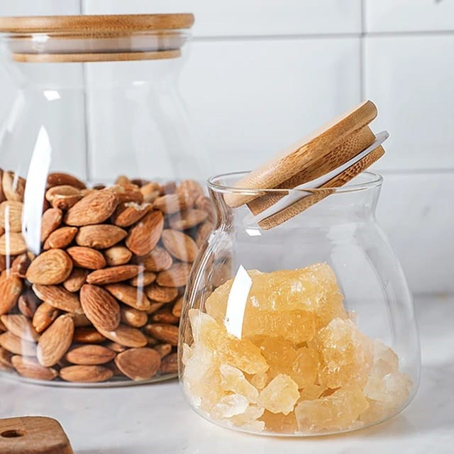 Airtight Round Shaped Glass Jar with Bamboo Lid | Full House Lebanon