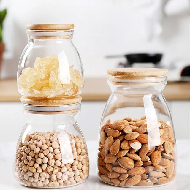 Airtight Round Shaped Glass Jar with Bamboo Lid - 1100 ml | Full House Lebanon