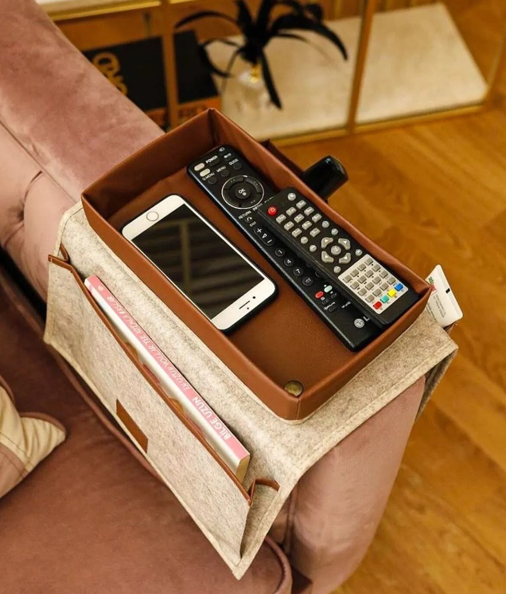 Felt Style Organizer with Leather Stipe - Grey | Full House Lebanon