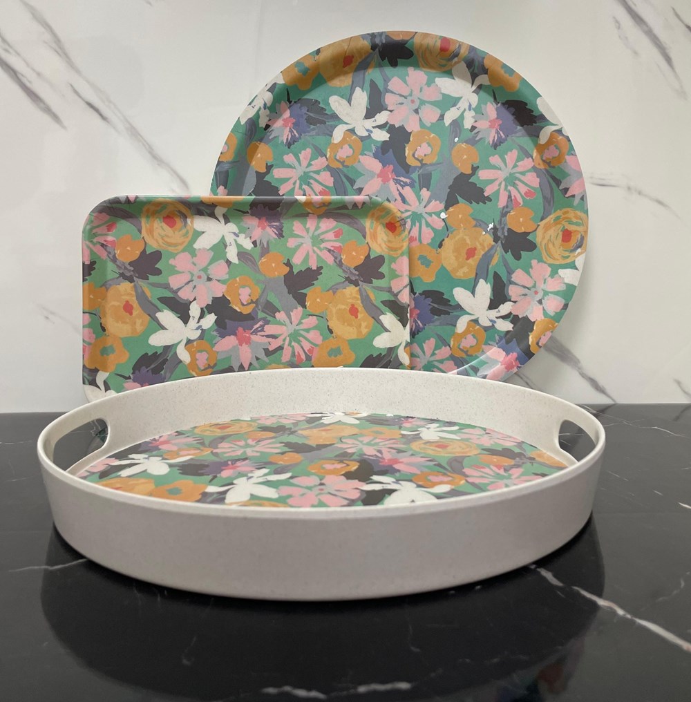 Multicolored Floral Bamboo Fiber Tray - rectangular | Full House Lebanon