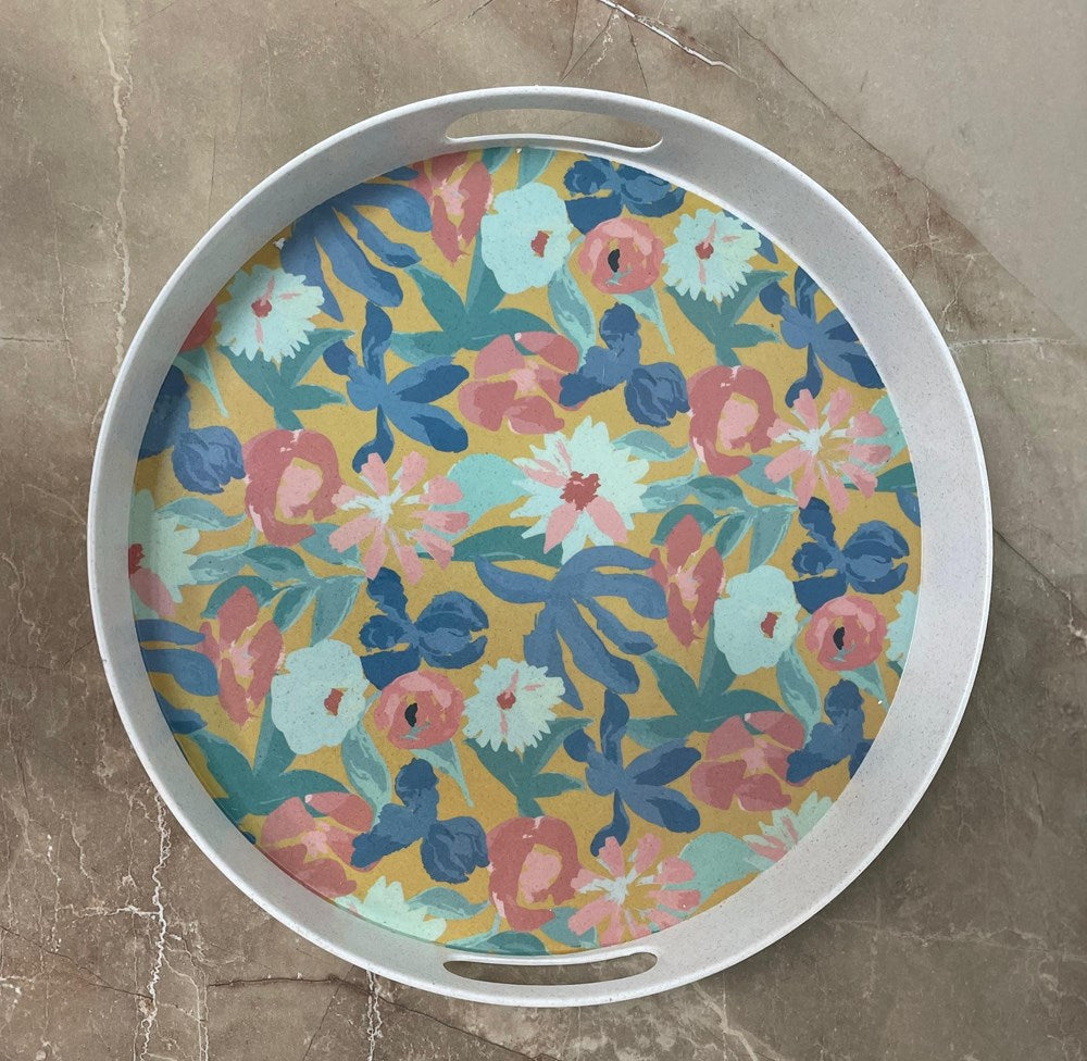 Exotic Floral Bamboo Fiber Tray - Round | Full House Lebanon