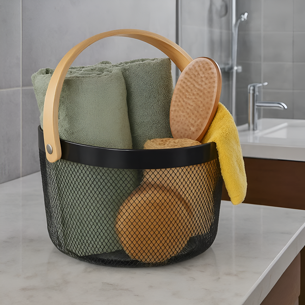 Round Metal Basket with Bamboo Handle | Full House Lebanon