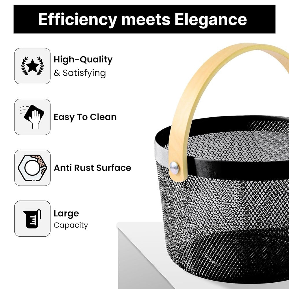 Round Metal Basket with Bamboo Handle | Full House Lebanon