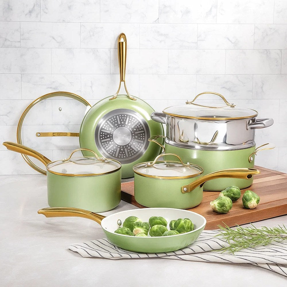 Non-stick Cookware Set (12 Pcs) - LightGreen | Full House Lebanon