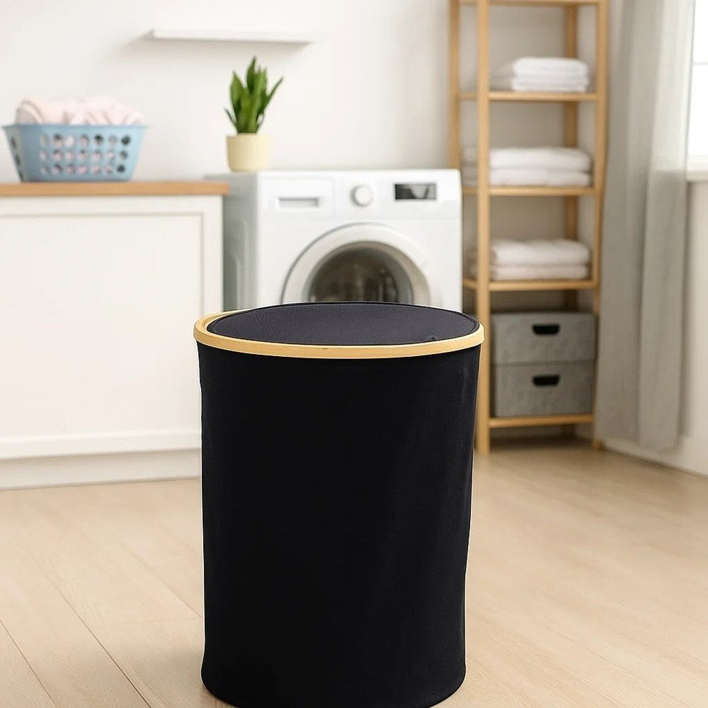 Round Fabric Laundry Basket with Bamboo Lid | Full House Lebanon