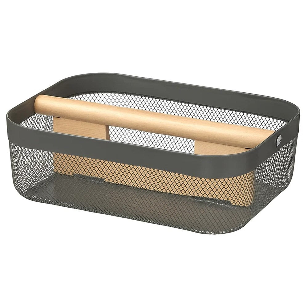 Metal Wire Mesh Basket with Wooden Handle - Off White | Full House Lebanon