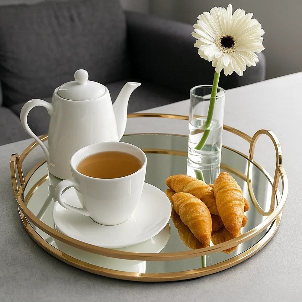 Gold Round Glass Mirror Tray | Full House Lebanon