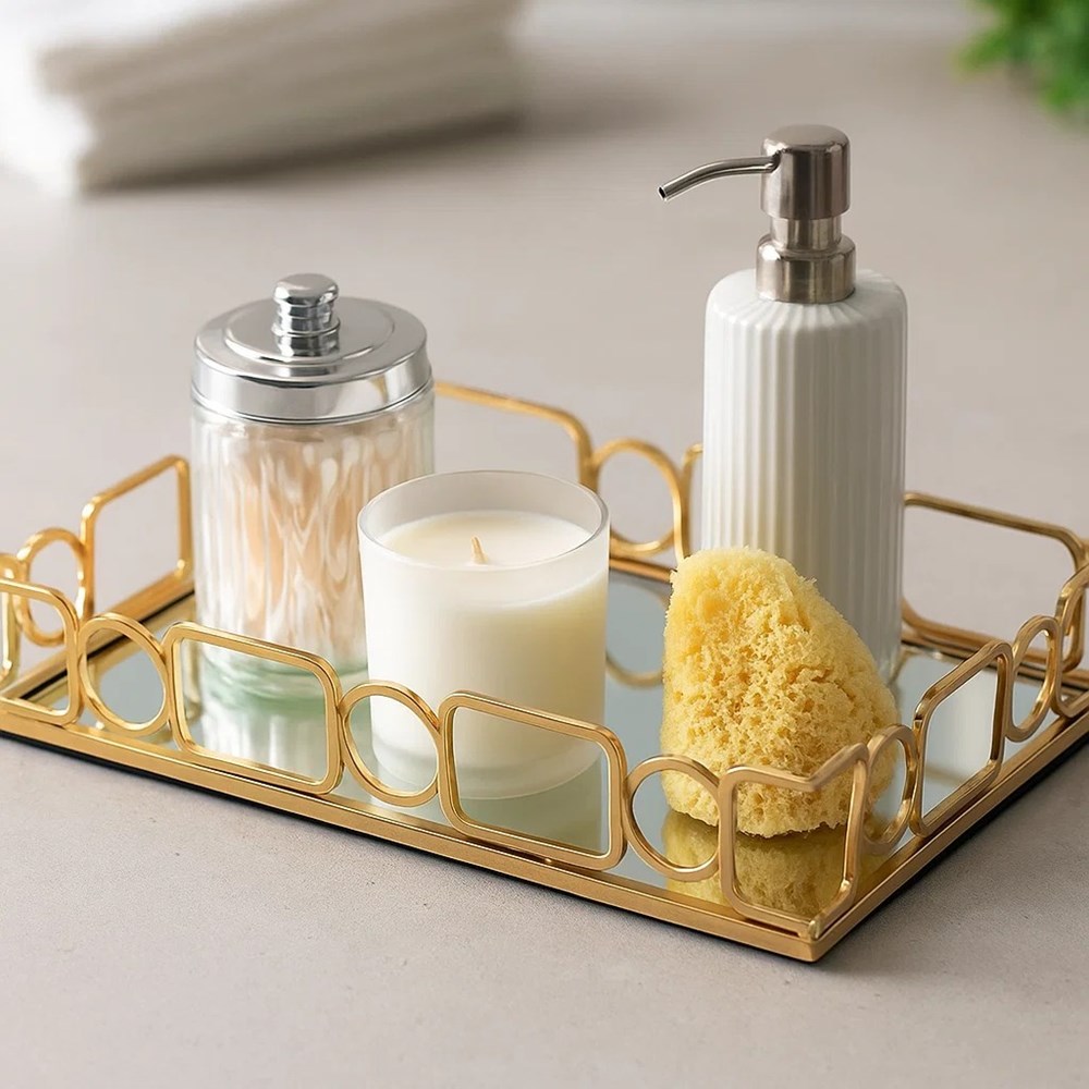 Gold Rectangular Glass Mirror Tray - Large | Full House Lebanon