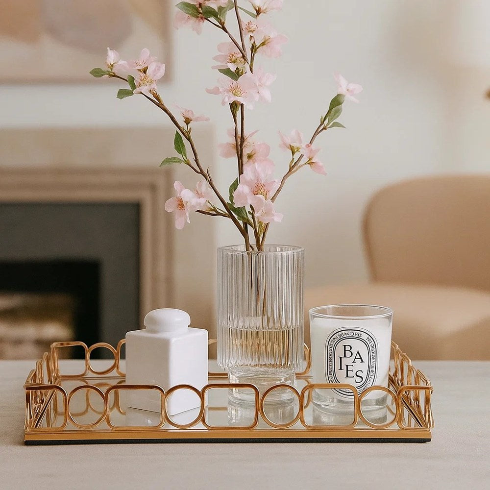 Gold Rectangular Glass Mirror Tray - Small | Full House Lebanon