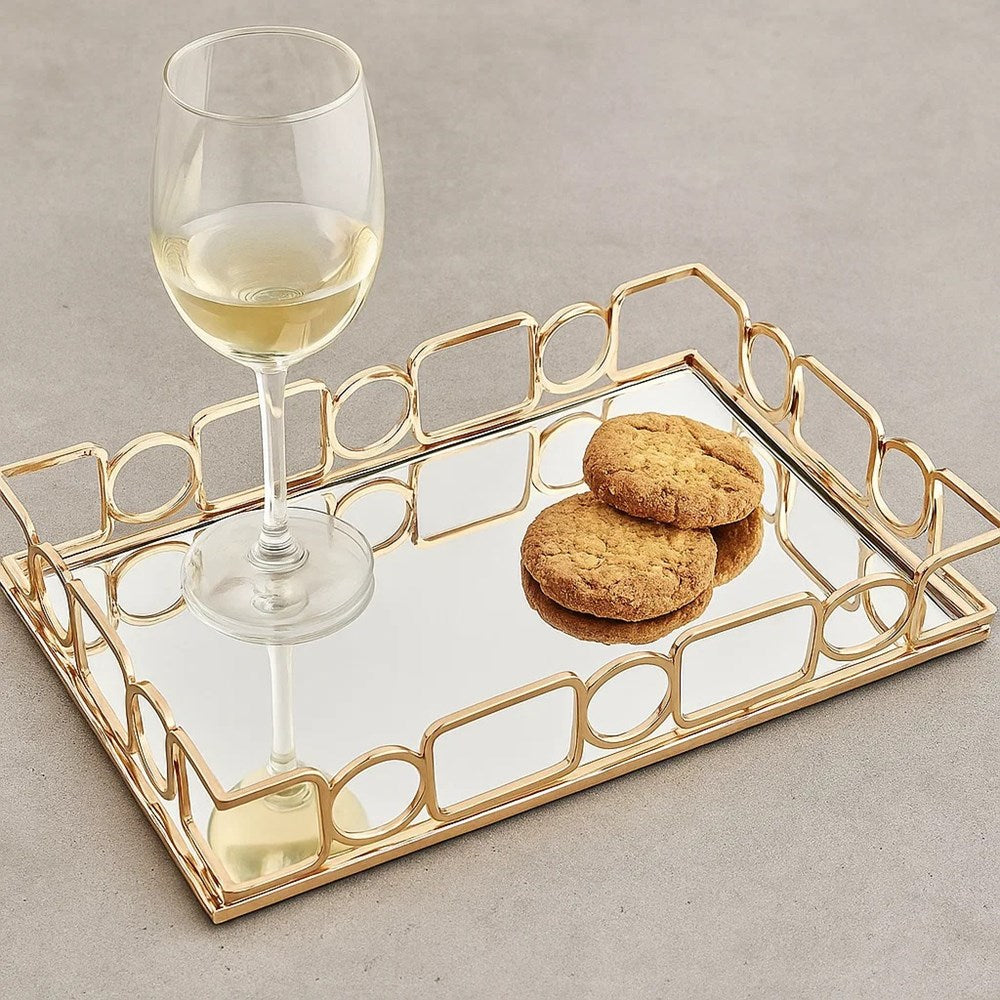 Gold Rectangular Glass Mirror Tray | Full House Lebanon