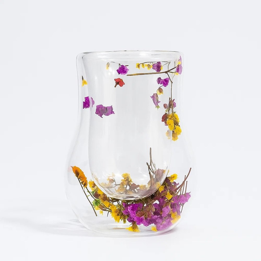 Double Wall Glass Cup with Dried Flowers - 1 | Full House Lebanon
