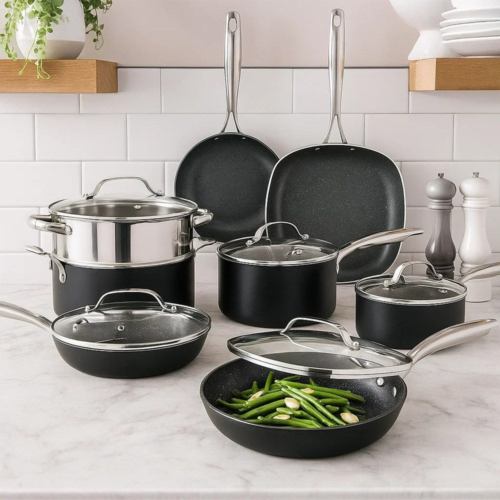 Non-stick Cookware Set (12 Pcs) - Black | Full House Lebanon