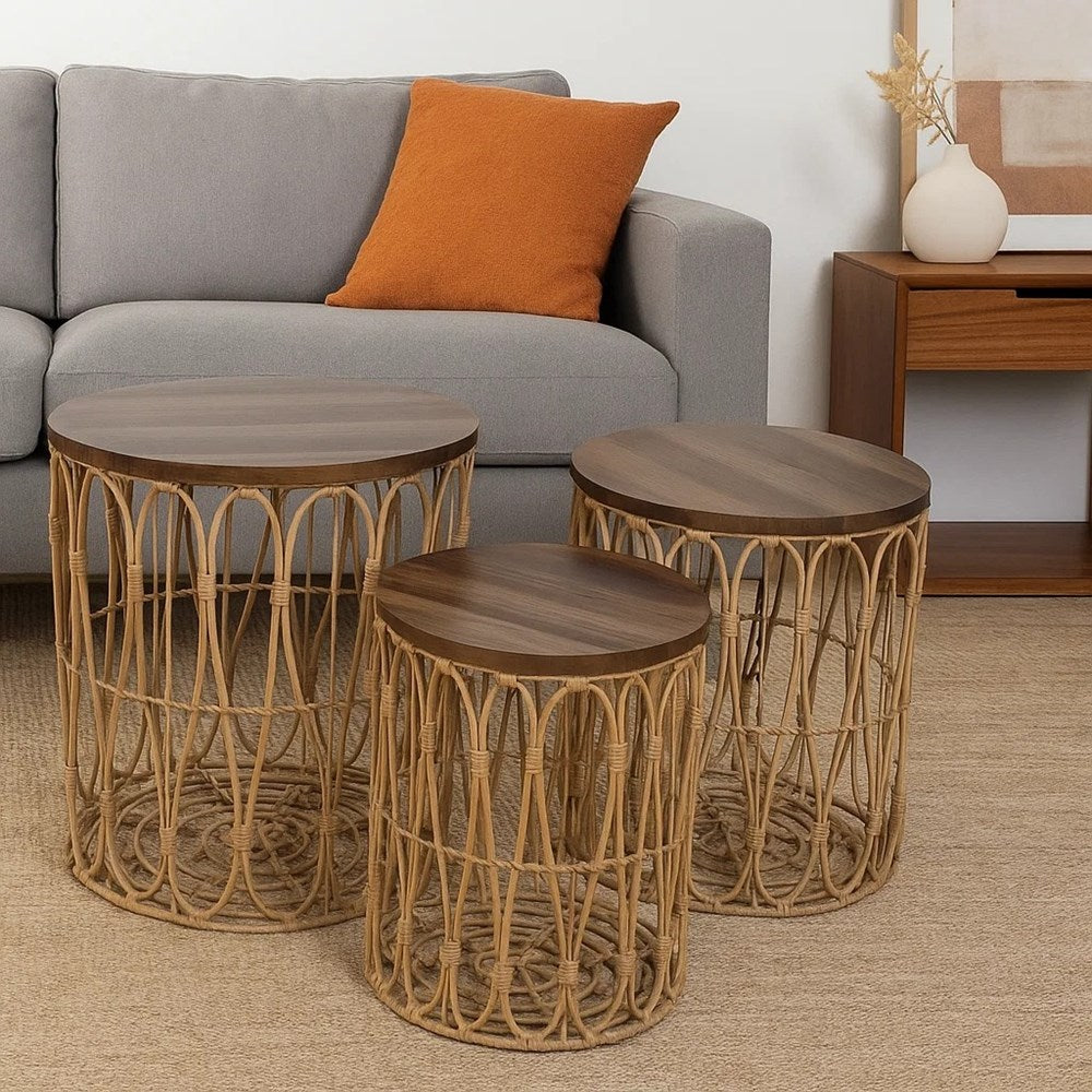 Rattan Nesting Coffee Table Set (3 Pcs) | Full House Lebanon