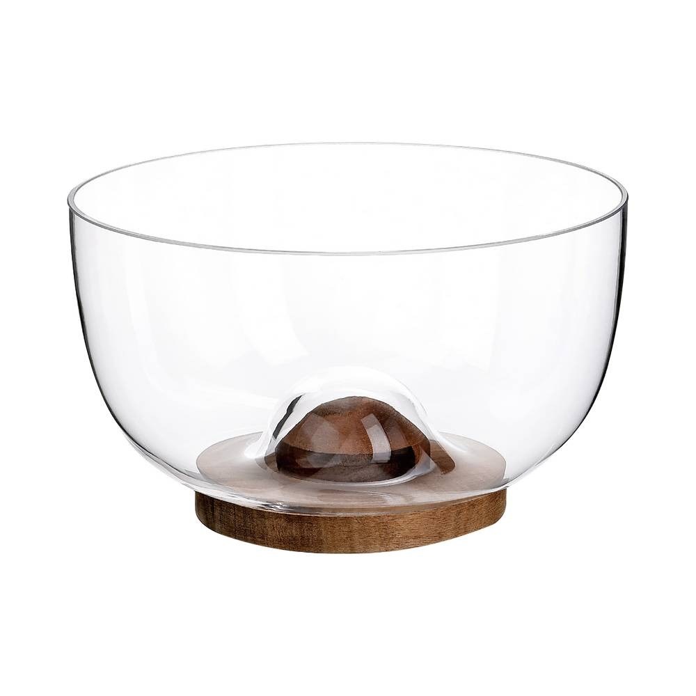 Glass Salad Bowl with Acacia Base | Full House Lebanon