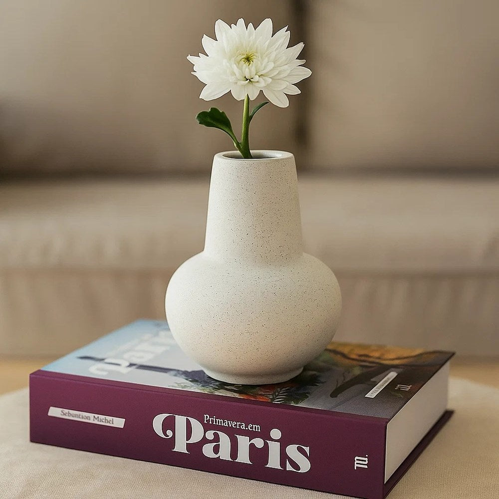 Modern Ceramic Textured Vase - Small, Light Grey | Full House Lebanon