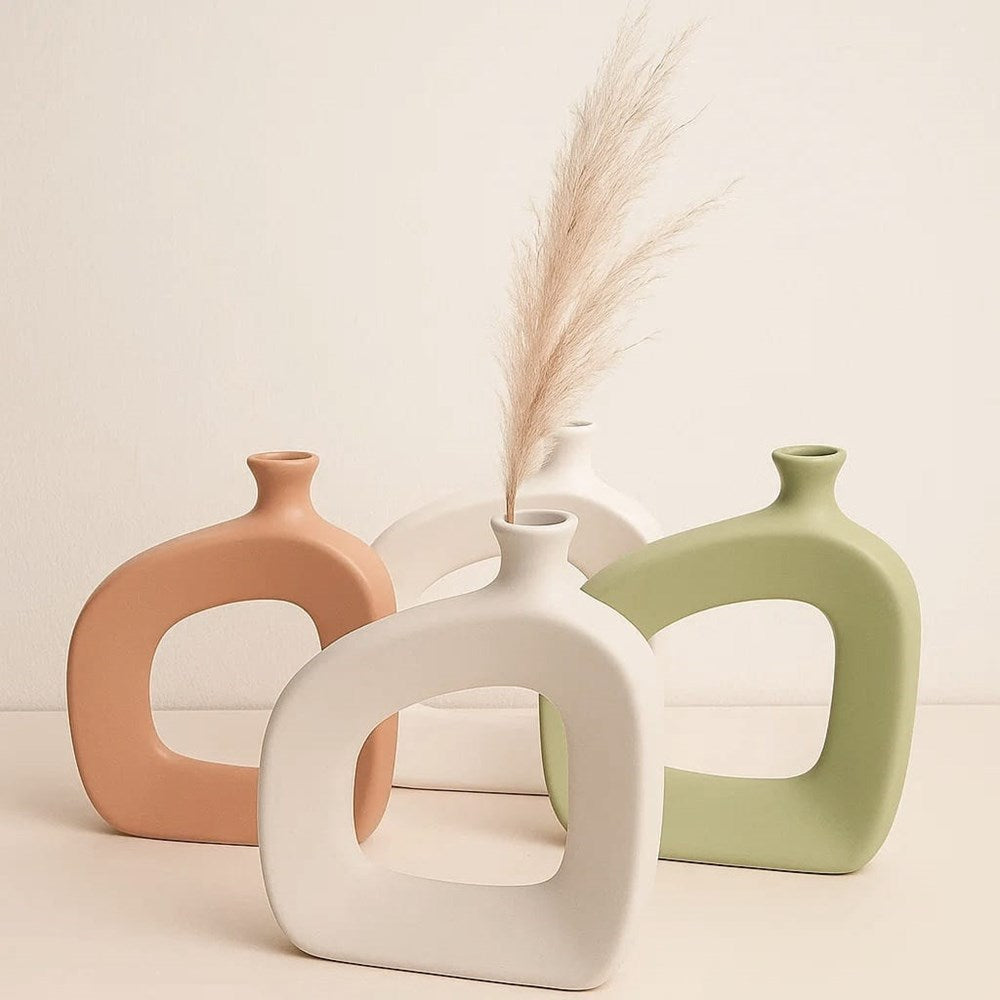 Modern Hollow Ceramic Vase - Small, Light Brown | Full House Lebanon