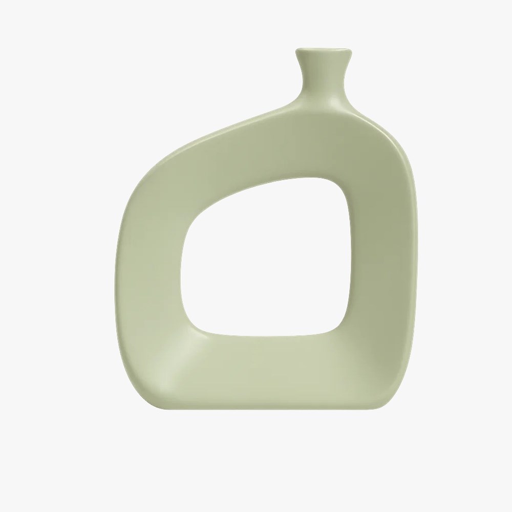 Modern Hollow Ceramic Vase - Large, Olive Green | Full House Lebanon