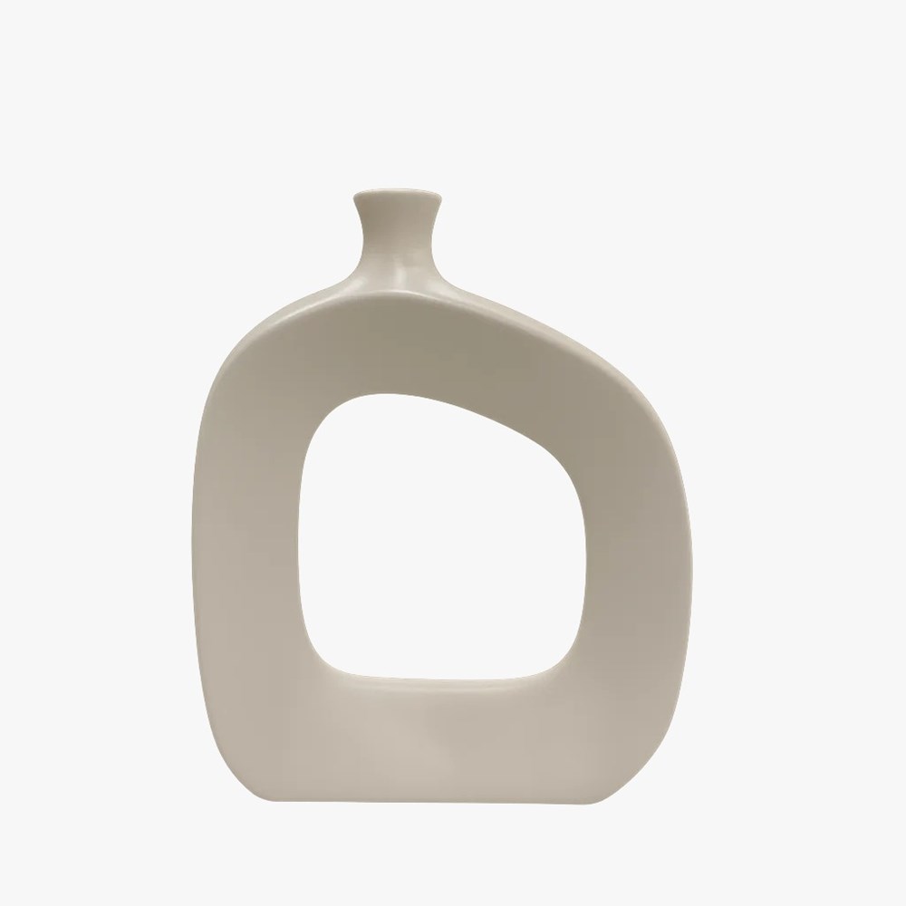 Modern Hollow Ceramic Vase - Large, Greige | Full House Lebanon
