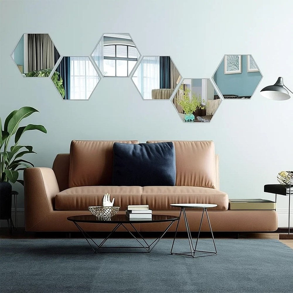 Hexagonal Mirror (6 Pcs) - White | Full House Lebanon