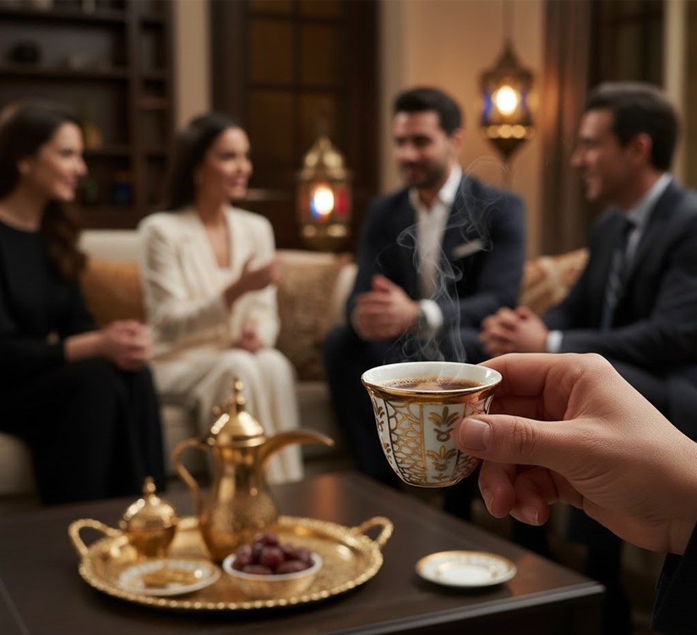 Shaffeh White & Gold Coffee Cup Set (Dozen) | Full House Lebanon
