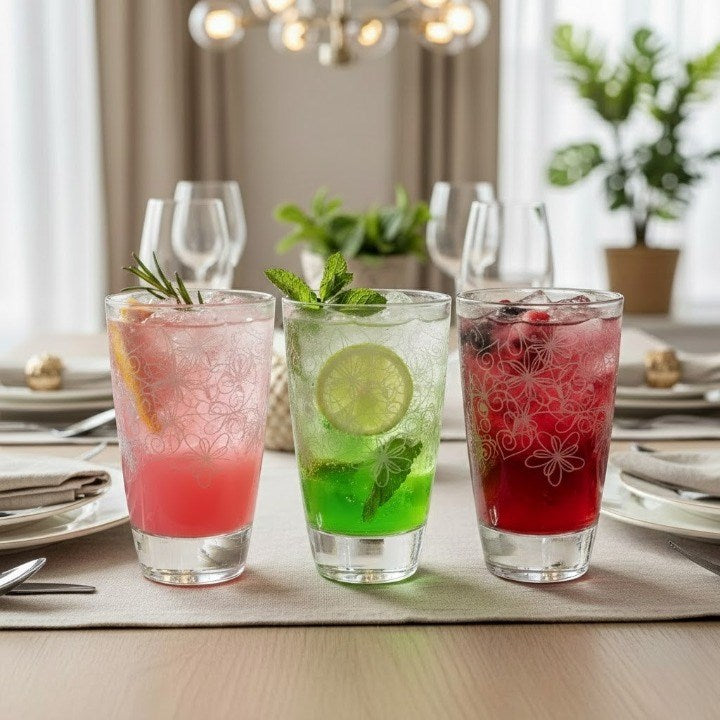 Borgonovo Floral-Patterned Glass Tumbler Set (3 Pcs) | Full House Lebanon