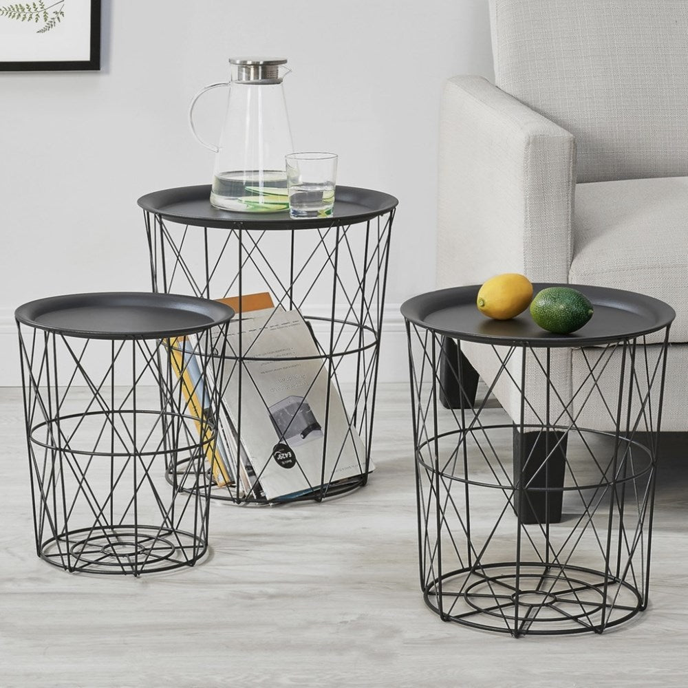Nesting Side Tables Removable Trays Set (3 Pcs) - White | Full House Lebanon