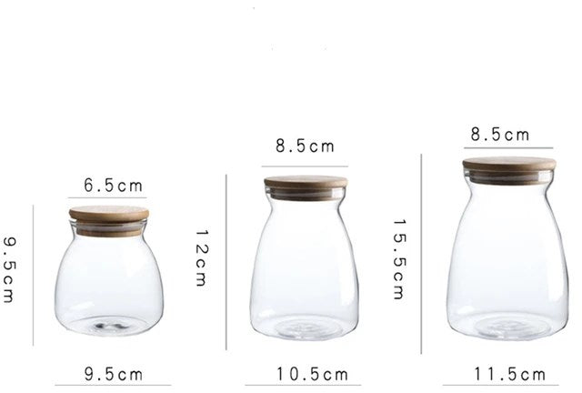 Airtight Round Shaped Glass Jar with Bamboo Lid - 400 ml | Full House Lebanon