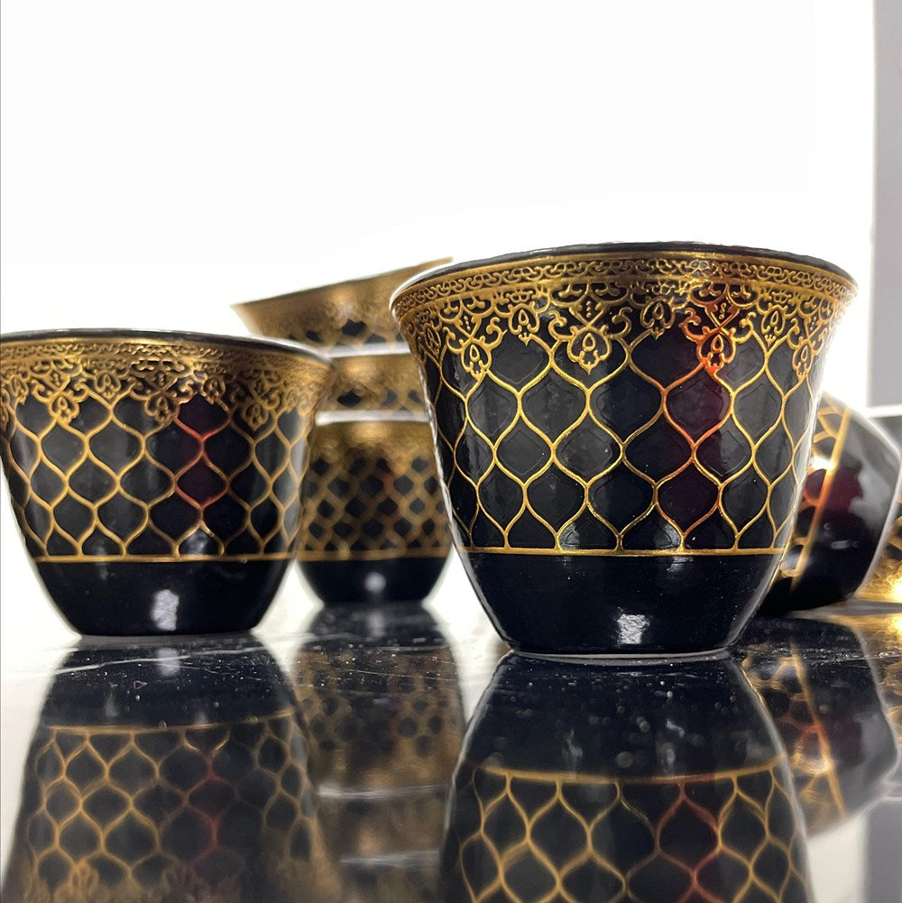 Shaffeh Black & Gold Coffee Cup Set (Dozen) - 2 | Full House Lebanon
