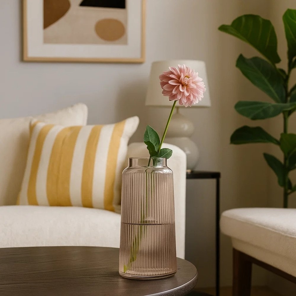 Ribbed Glass Vase - 20 cm | Full House Lebanon