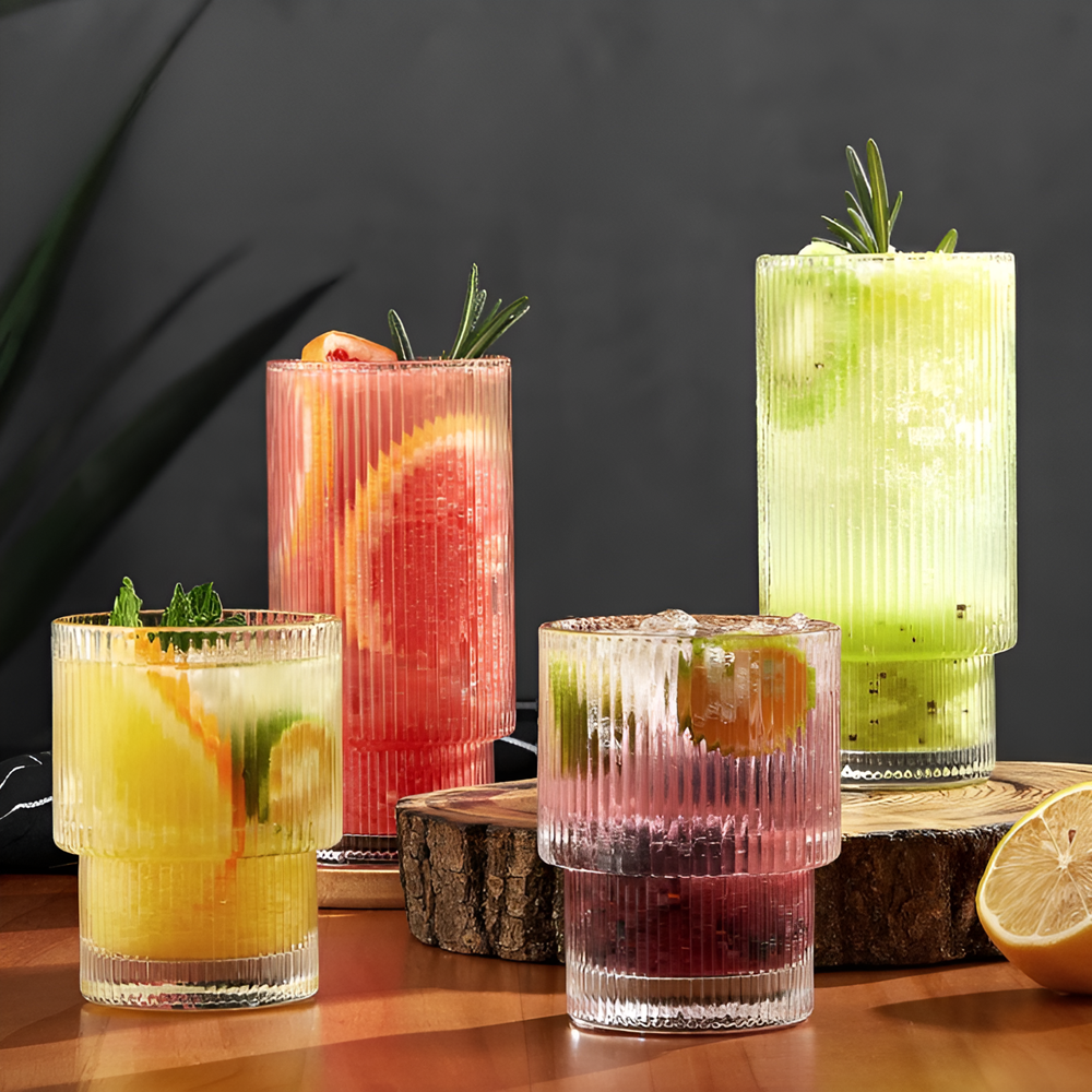 Ribbed Glass Cup Set (4 Pcs) - 390 ml | Full House Lebanon
