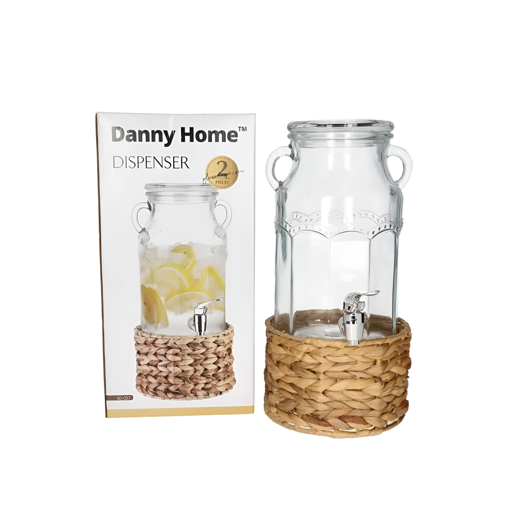 Glass Dispenser with Wooven Stand | Full House Lebanon