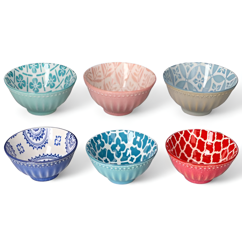 Vibrant Colorful Patterned Porcelain Bowl Set (6 Pcs) | Full House Lebanon