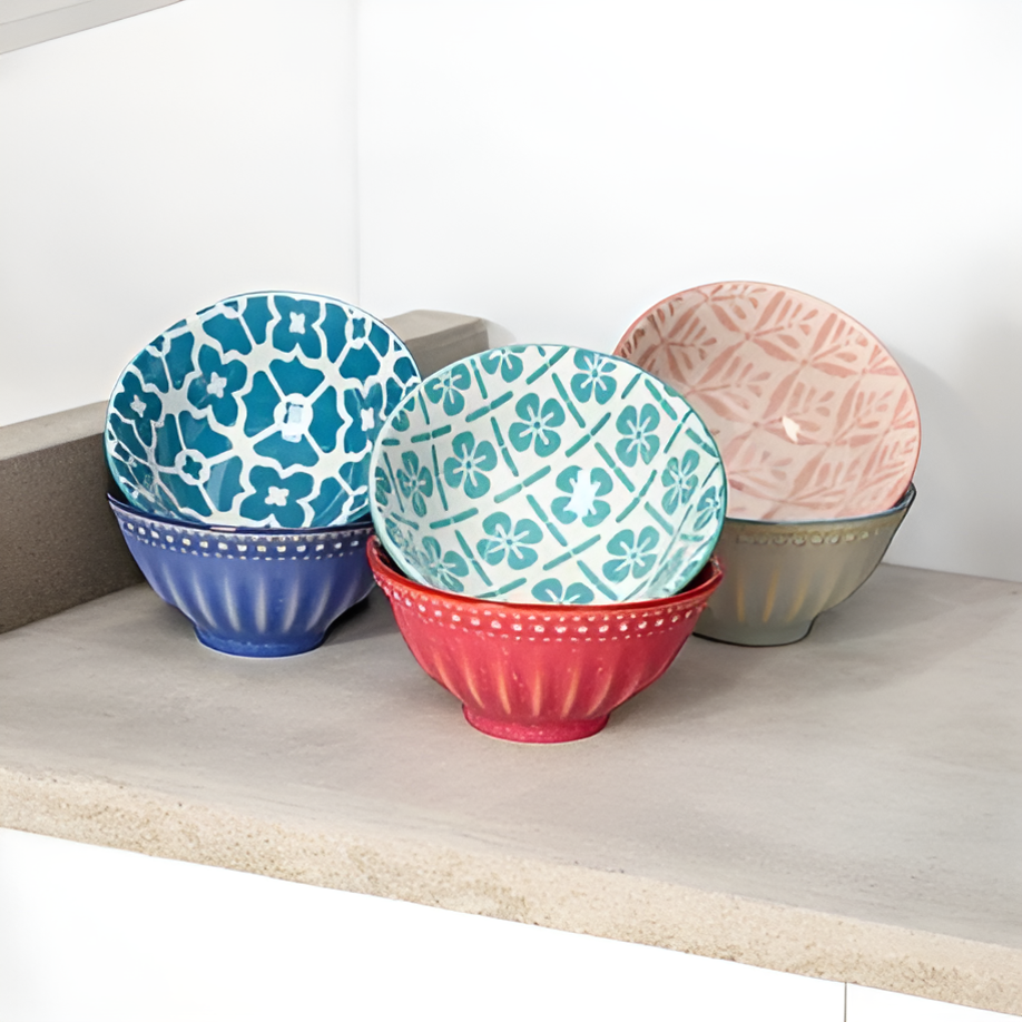 Vibrant Colorful Patterned Porcelain Bowl Set (6 Pcs) - Large | Full House Lebanon