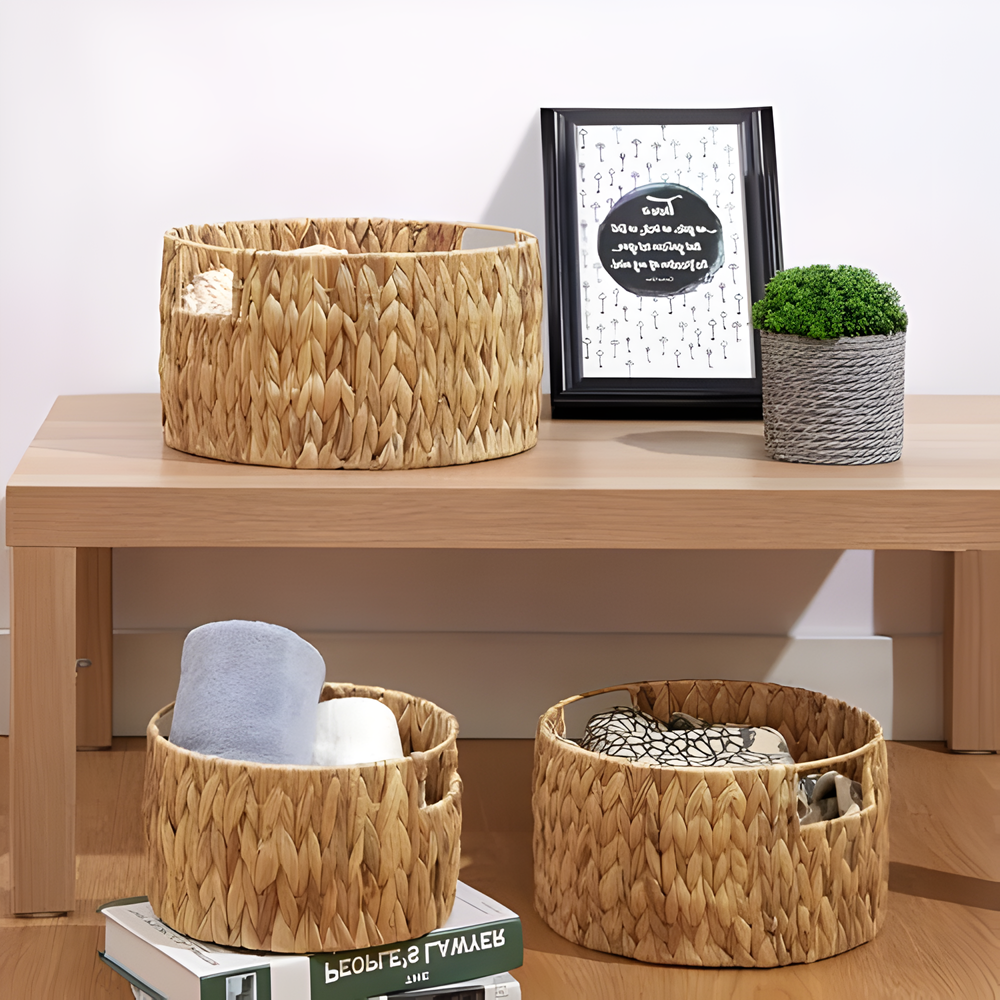 Round Handwoven Seagrass Storage Basket Set (3 Pcs) | Full House Lebanon