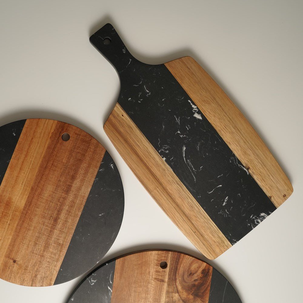 Black Marble & Acacia Wood Board - Small Round | Full House Lebanon