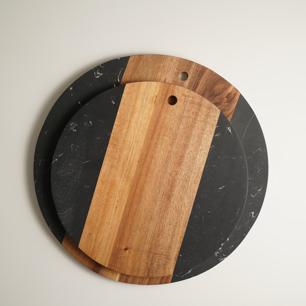 Black Marble & Acacia Wood Board - Large Round | Full House Lebanon