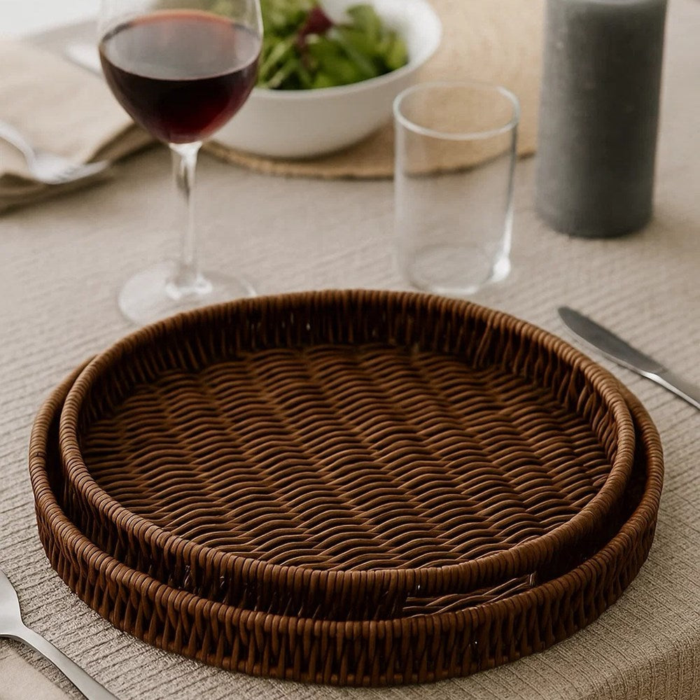 Hand-Woven Rattan Serving Tray Set (3 Pcs ) | Full House Lebanon