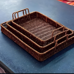 Rectangular Hand-Woven Rattan Serving Tray Set (3 Pcs ) | Full House Lebanon