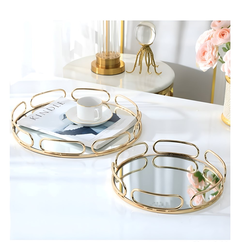 Round Gold Mirror Decorative Tray | Full House Lebanon