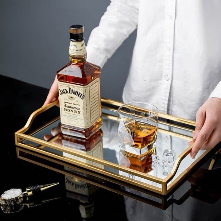 Rectangular Golden Glass Mirror Tray - Small | Full House Lebanon