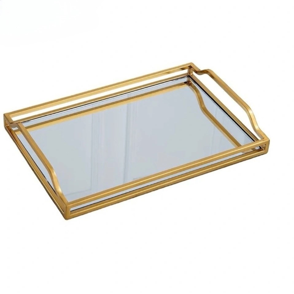 Rectangular Golden Glass Mirror Tray | Full House Lebanon
