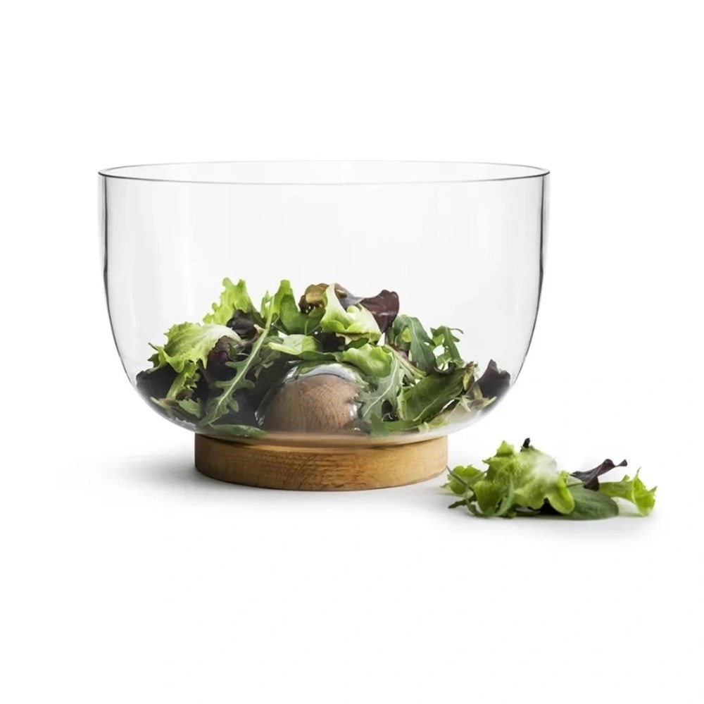 Glass Salad Bowl with Acacia Base | Full House Lebanon