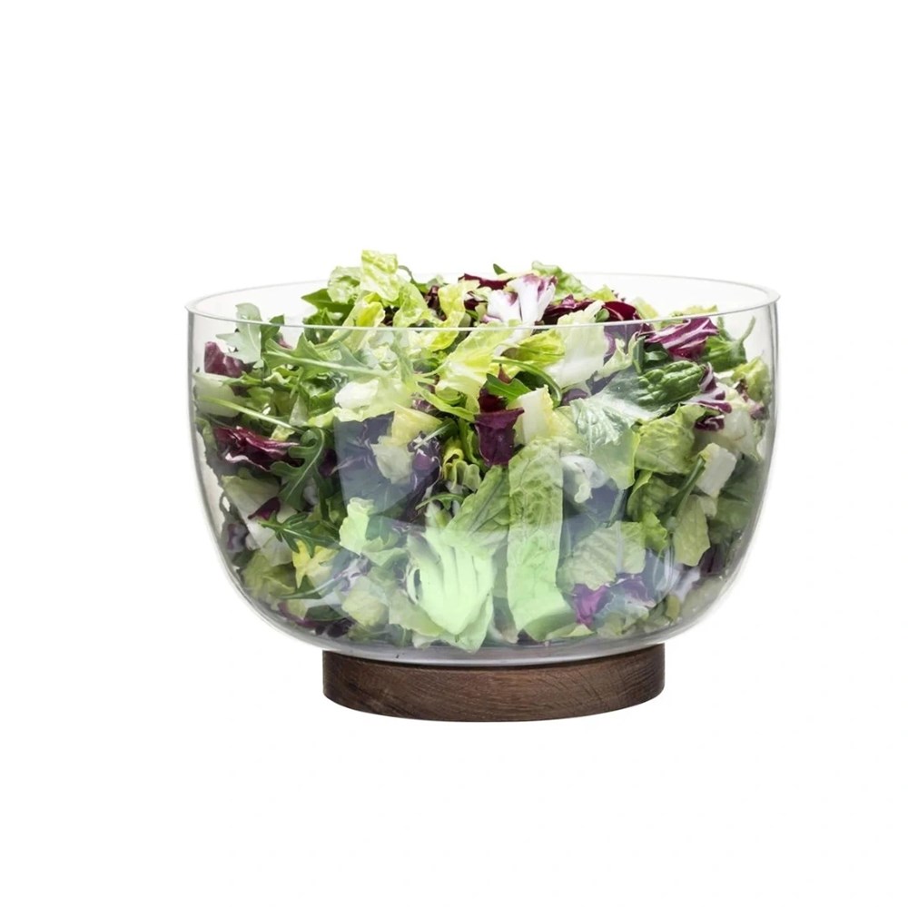 Glass Salad Bowl with Acacia Base | Full House Lebanon