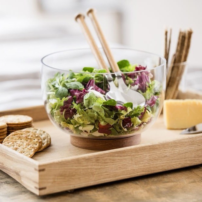 Glass Salad Bowl with Acacia Base | Full House Lebanon