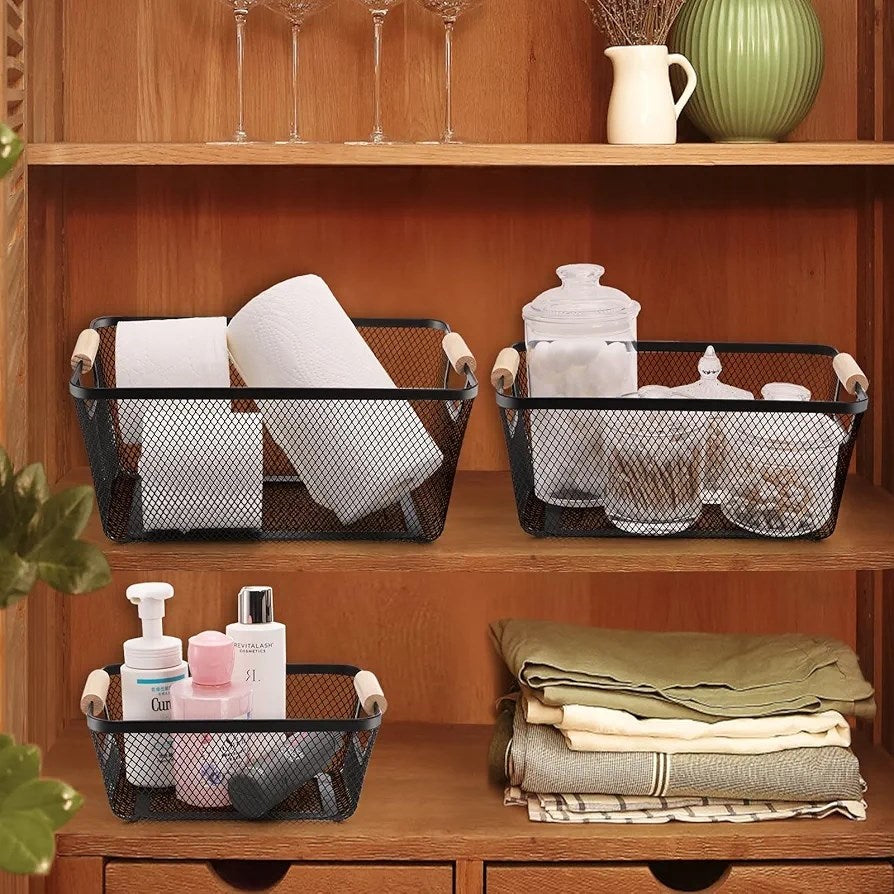 Wire Storage Basket with Wooden Handles - Large | Full House Lebanon