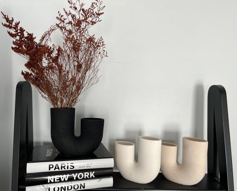 U-Shaped Ceramic Vase - Small, Black | Full House Lebanon