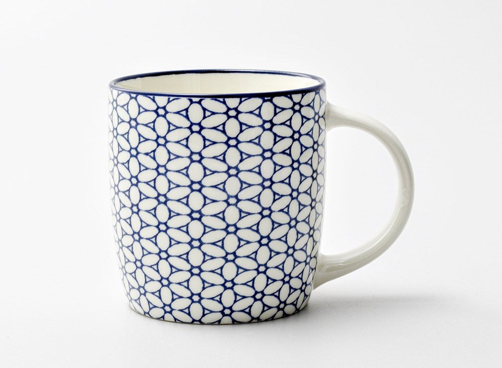 Blue & White Floral Patterned Mug