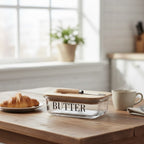 Glass Butter Dish with a Bamboo Lid  & Knife | Full House Lebanon