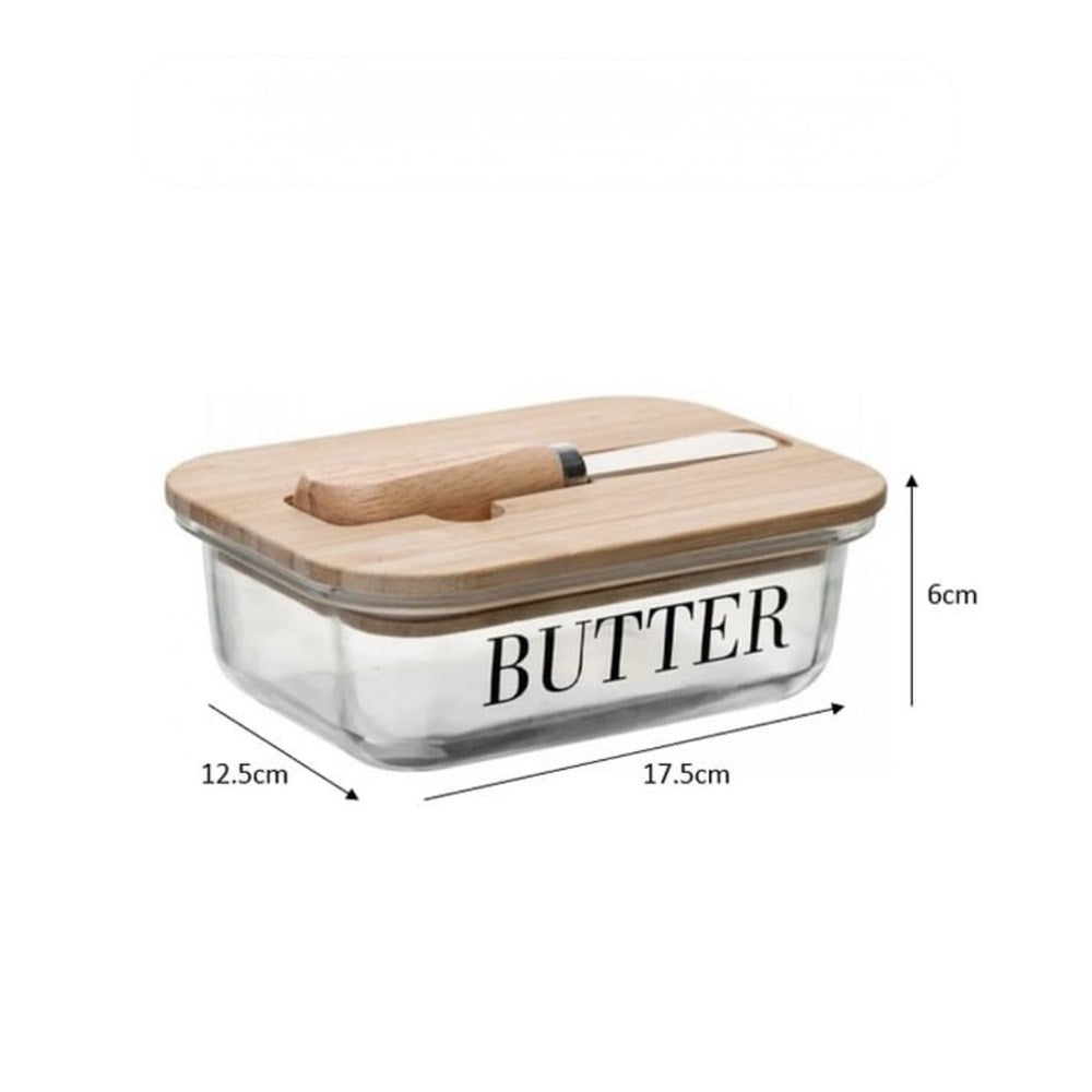 Glass Butter Dish with a Bamboo Lid  & Knife | Full House Lebanon